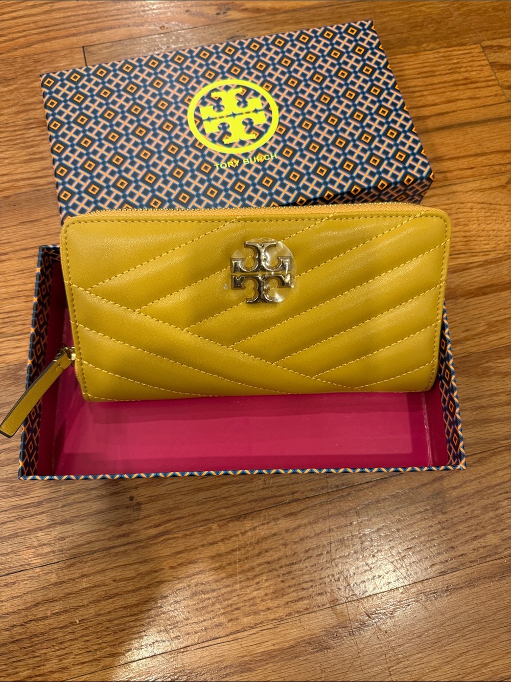 Tory Burch Quilted Zip-Around Leather Wallet in Mustard Yellow